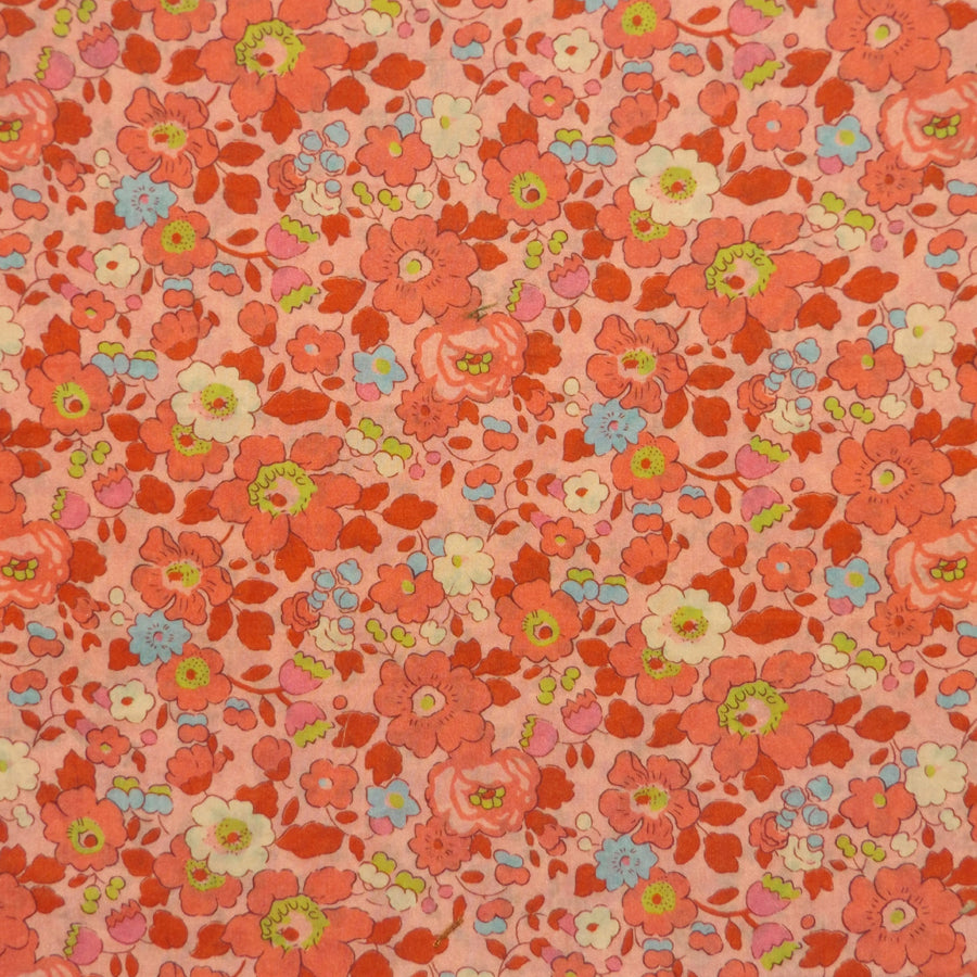 PEACH FLORAL 'BETSY' LIBERTY LAWN COTTON POCKET SQUARE HANDKERCHIEF