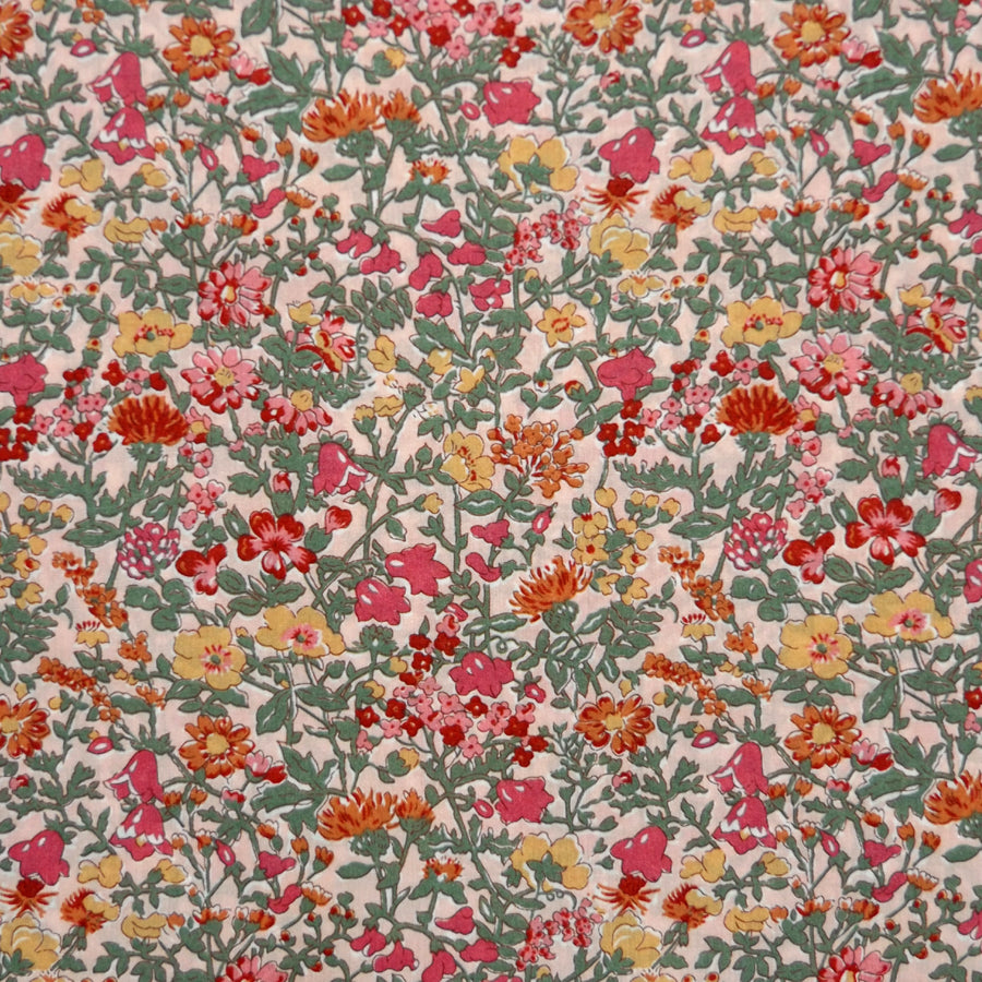 PINK & MULTICOLOR FLORAL 'BABINGDON' LIBERTY LAWN COTTON POCKET SQUARE HANDKERCHIEF