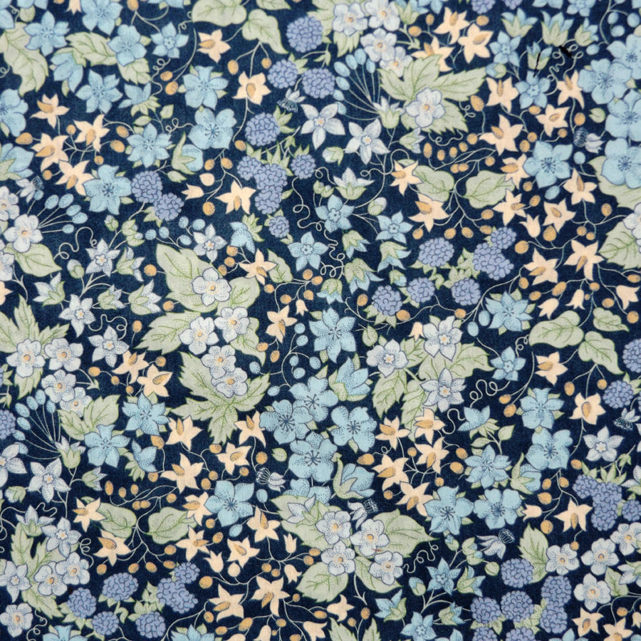 BLUE & GREEN 'BERRY HARVEST' LIBERTY LAWN COTTON HANDKERCHIEF
