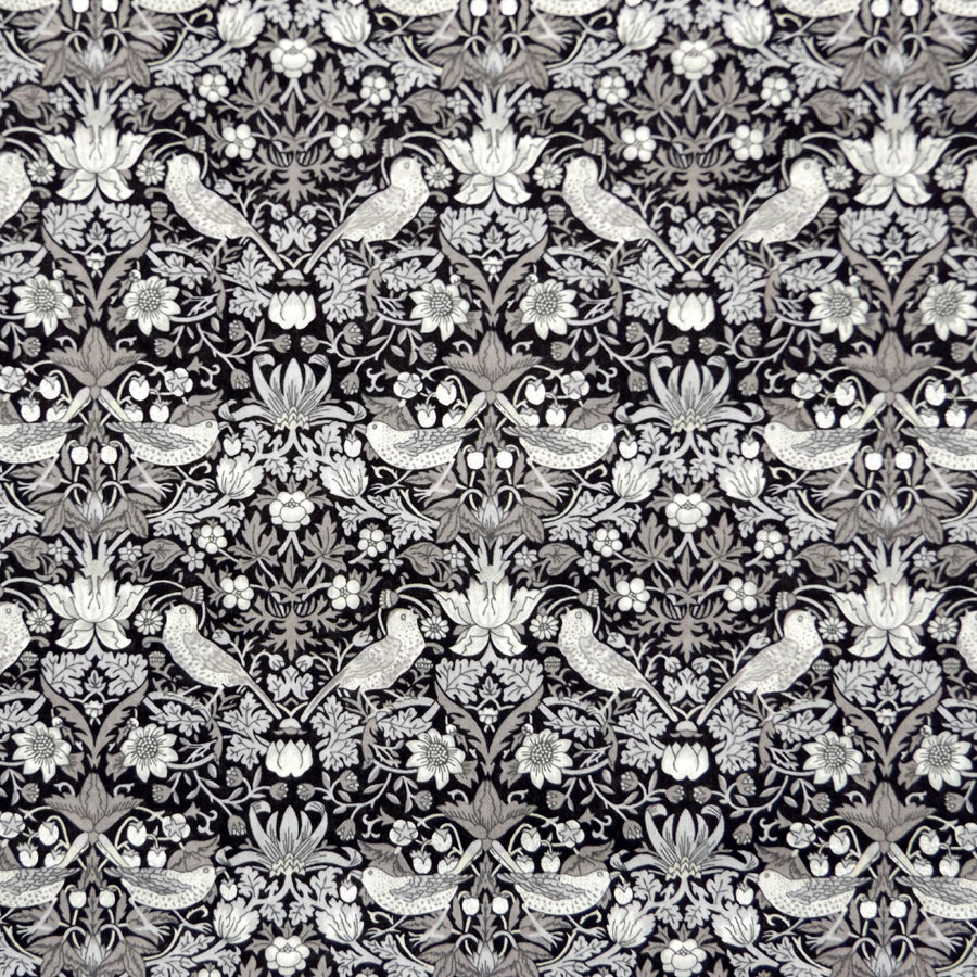 BLACK & SILVER 'STRAWBERRY THIEF' LIBERTY LAWN COTTON HANDKERCHIEF