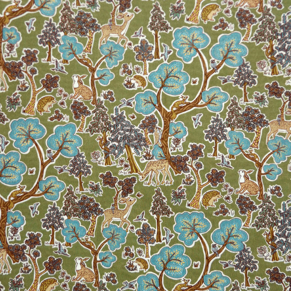 TEAL & SAGE PRINT 'DOE A DEER' LIBERTY LAWN COTTON HANDKERCHIEF