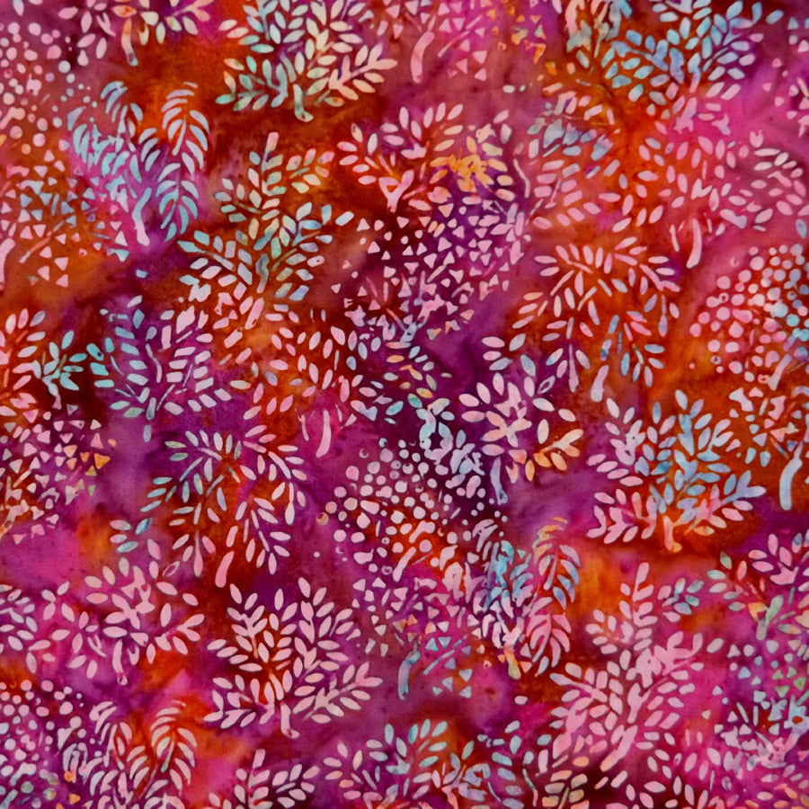 MAGENTA TOSSED LEAF BATIK HANDKERCHIEF