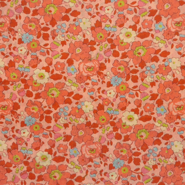 PEACH FLORAL 'BETSY' LIBERTY LAWN COTTON POCKET SQUARE HANDKERCHIEF