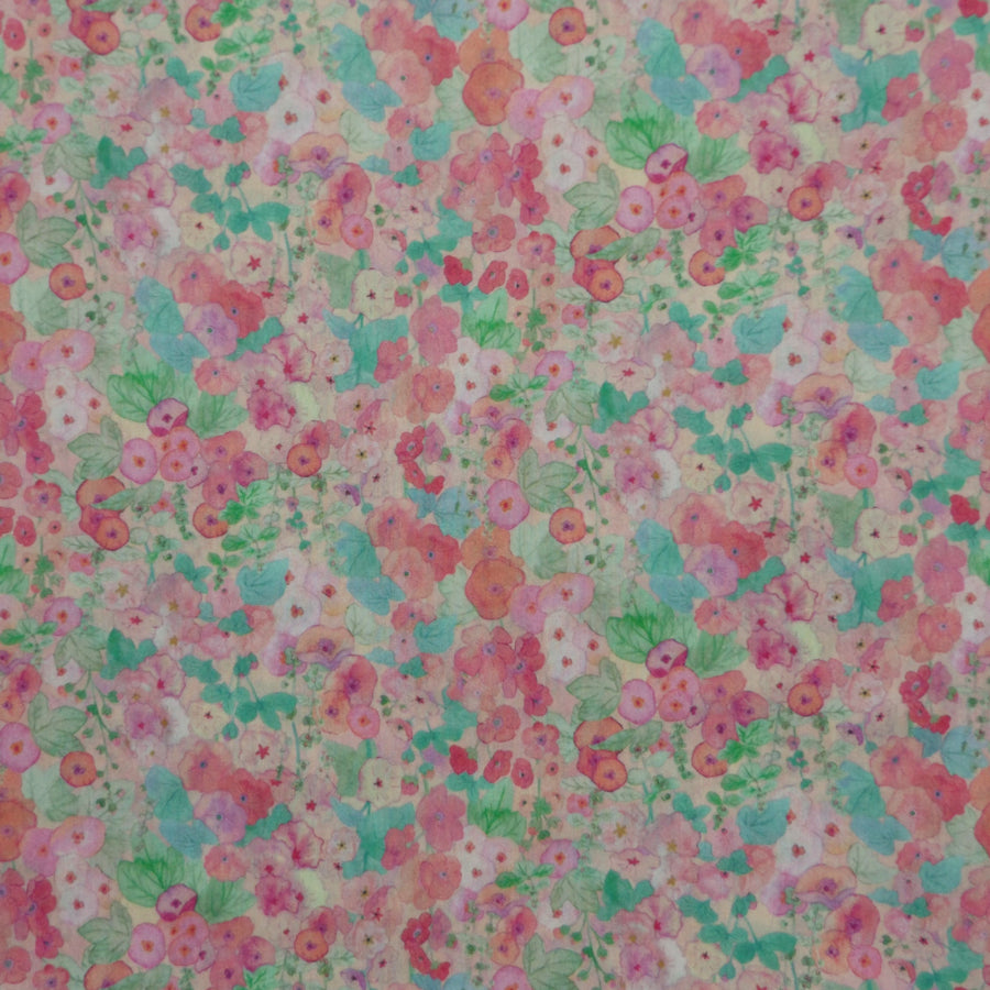 PINK & AQUA FLORAL 'HOLLYHOCKS' LIBERTY LAWN COTTON POCKET SQUARE HANDKERCHIEF