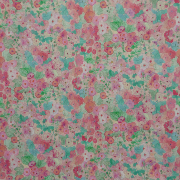 PINK & AQUA FLORAL 'HOLLYHOCKS' LIBERTY LAWN COTTON HANDKERCHIEF