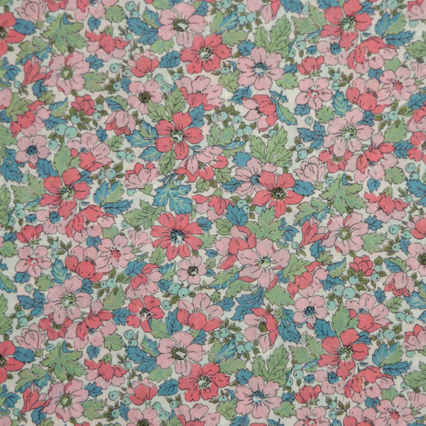PINK, BLUE & SAGE 'DAHLIA DREAM' LIBERTY LAWN COTTON HANDKERCHIEF