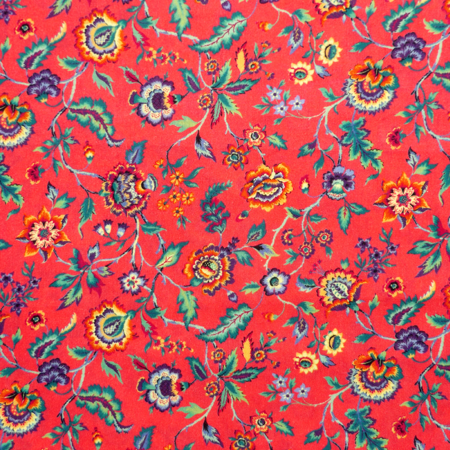 RED & MULTICOLOR FLORAL 'EVA BELLE' LIBERTY LAWN COTTON HANDKERCHIEF