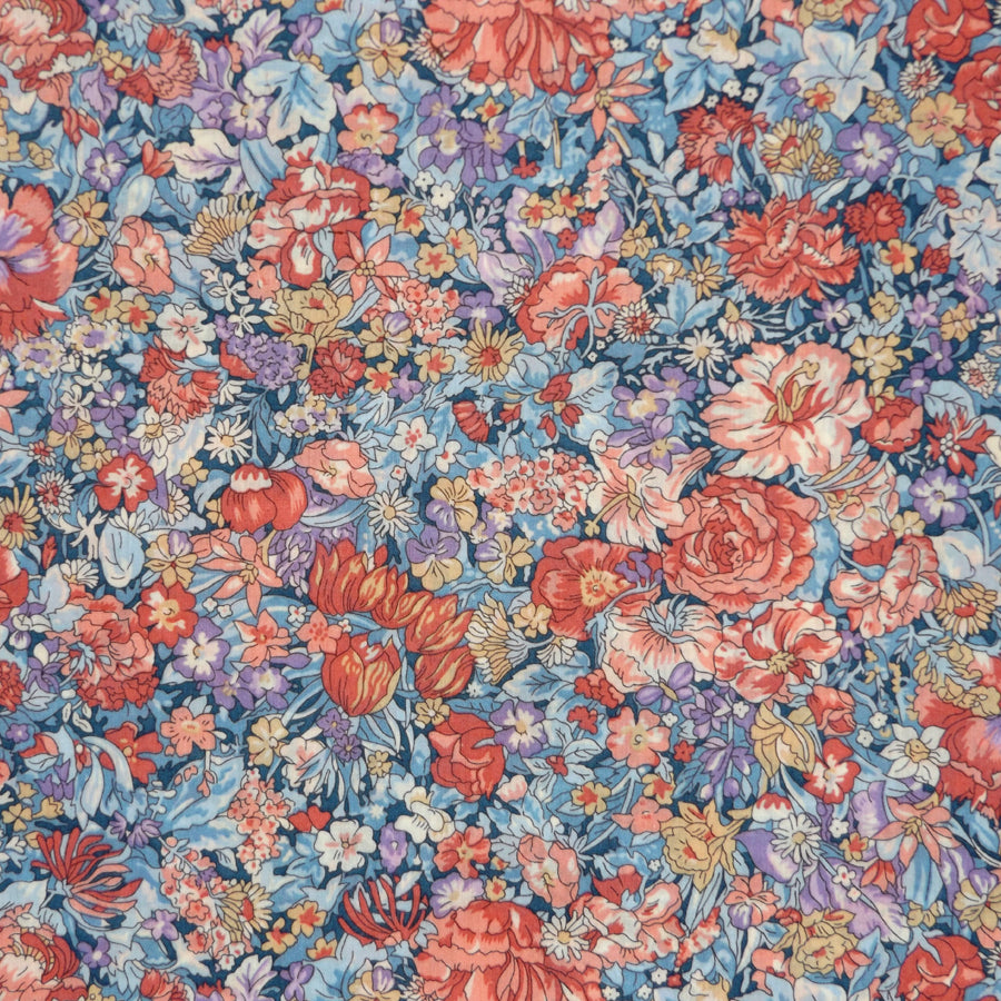 RED & MULTICOOR 'STRATHMORE FLOWERS' LIBERTY LAWN COTTON HANDKERCHIEF