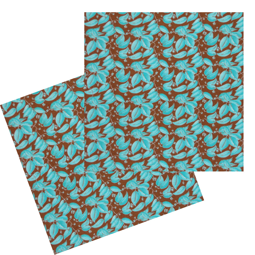 TURQUOISE LEAF ON BROWN COCKTAIL NAPKIN SET