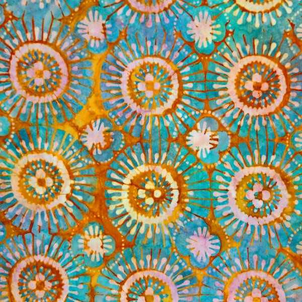 TURQUOISE & TERRACOTTA FLORAL TILE BATIK HANDKERCHIEF