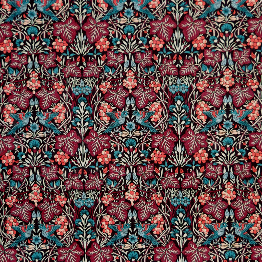 BURGUNDY & TEAL 'VINE THIEF' LIBERTY LAWN COTTON HANDKERCHIEF
