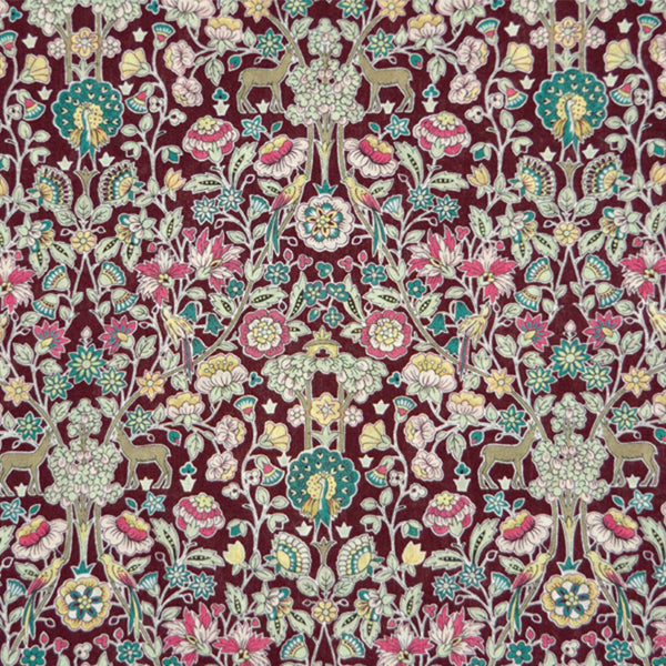 BURGUNDY WHIMSICAL PRINT 'PALMEIRA' LIBERTY LAWN COTTON HANDKERCHIEF