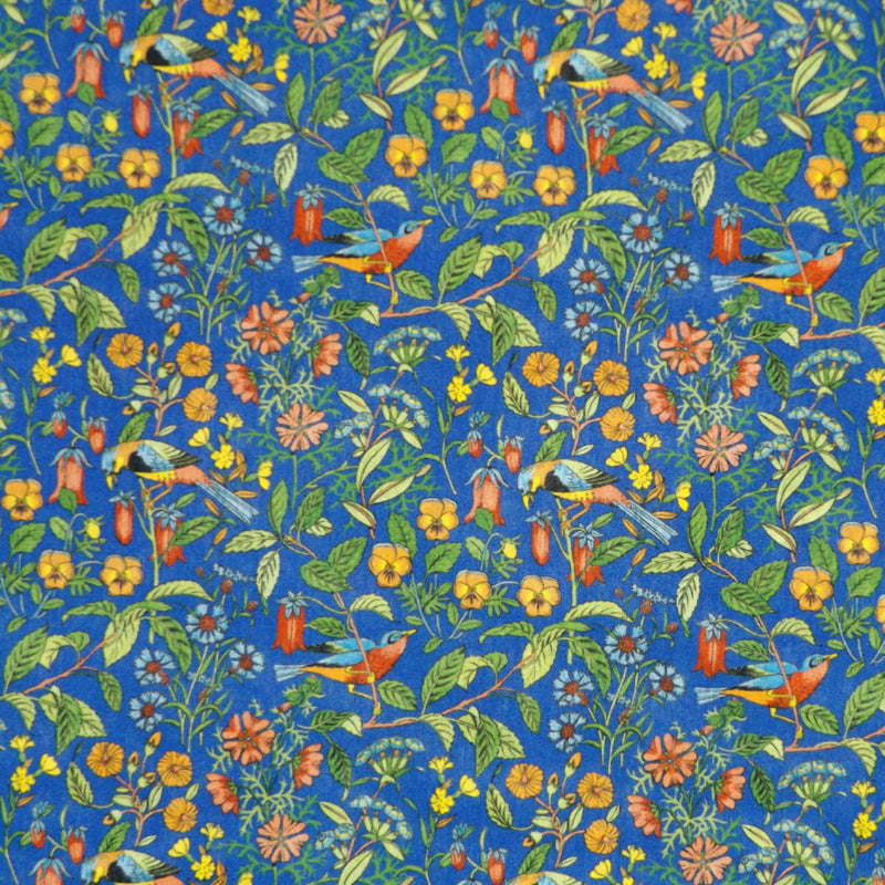 BLUE & MULTICOLOR PRINT 'CATESBY' LIBERTY LAWN COTTON HANDKERCHIEF