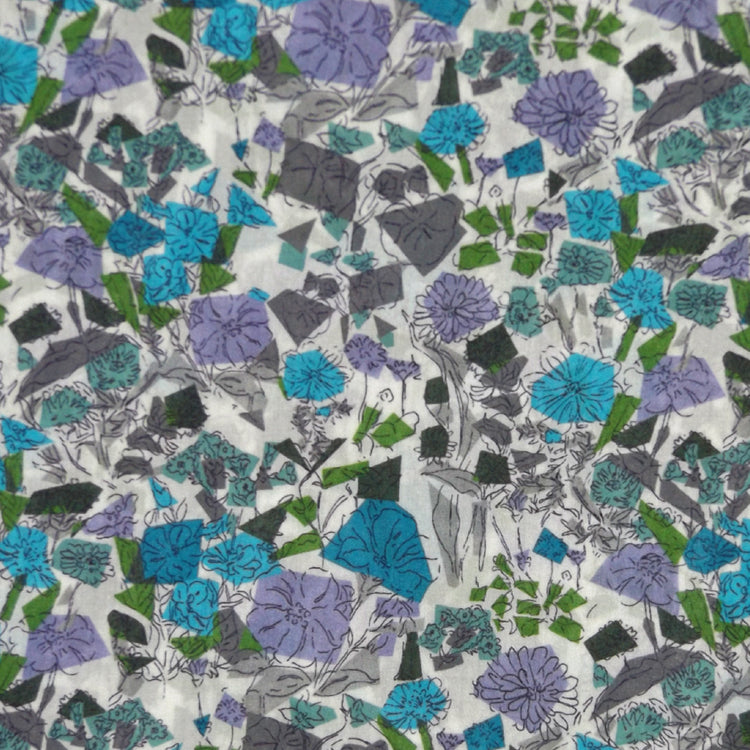 BLUE & MULTICOLOR FLORAL 'CONFETTI FLOWERS' LIBERTY LAWN COTTON HANDKERCHIEF