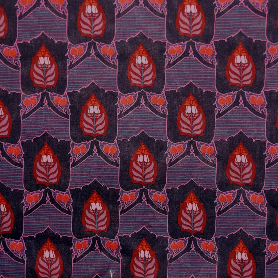 PLUM & RED PRINT 'FOUBERTS PLACE' LIBERTY LAWN COTTON HANDKERCHIEF