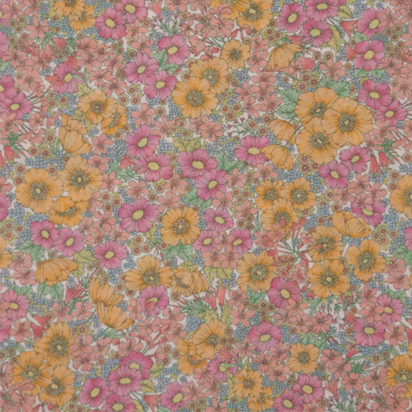 PINK & ORANGE FLORAL 'GLORIA' LIBERTY LAWN COTTON POCKET SQUARE HANDKERCHIEF
