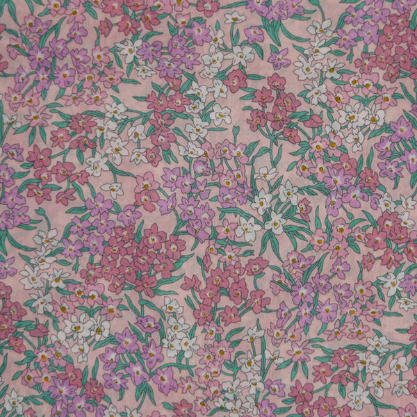 PINK FLORAL 'SEA BLOSSOMS' LIBERTY LAWN COTTON HANDKERCHIEF