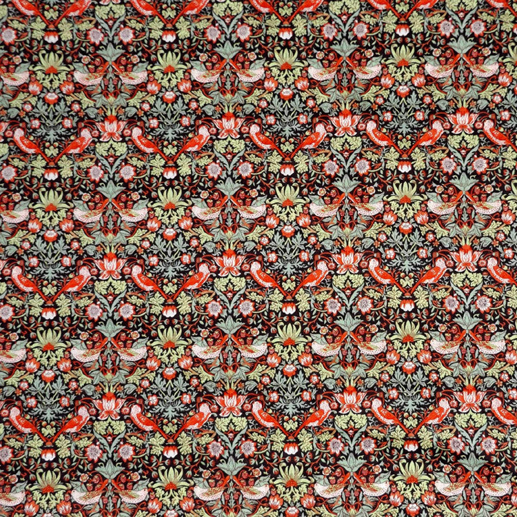RED, GREEN & BLACK 'STRAWBERRY THIEF' LIBERTY LAWN COTTON POCKET SQUARE HANDKERCHIEF