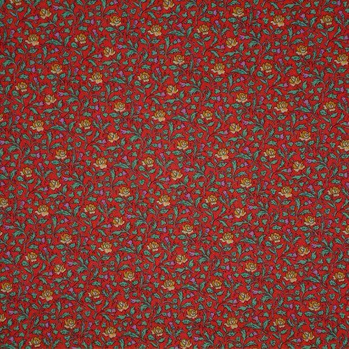 VINTAGE RED & GOLD FLORAL LIBERTY LAWN COTTON POCKET SQUARE HANDKERCHIEF